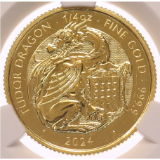 Монета 25 фунтов 2024 года Великобритания «Звери Тюдоров — Дракон Тюдора» в слабе CPRC (MS67) (аверс)