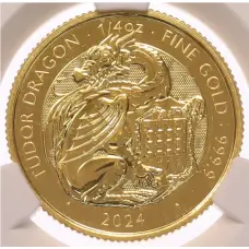 Монета 25 фунтов 2024 года Великобритания «Звери Тюдоров — Дракон Тюдора» в слабе CPRC (MS67) (аверс)