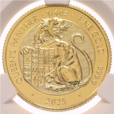 Монета 25 фунтов 2025 года Великобритания «Звери Тюдоров — Пантера королевы» в слабе CPRC (MS68) (аверс)