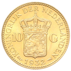 Монета 10 гульденов 1932 года Нидерланды (аверс)