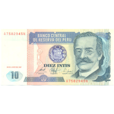 Банкнота 10 инти 1987 года Перу (аверс)