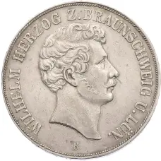 Монета 2 талера 1854 года Брауншвейг (аверс)