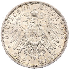 Монета 3 марки 1909 года Германия (Шварцбург-Зондерсгаузен) «Смерть Карла Гюнтера» (реверс)