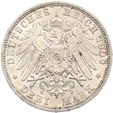 Монета 3 марки 1909 года Германия (Шварцбург-Зондерсгаузен) «Смерть Карла Гюнтера» (реверс)