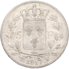 Монета 5 франков 1817 года W Франция (аверс)