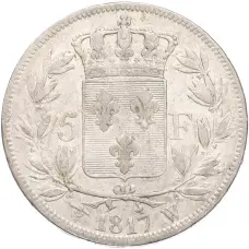 Монета 5 франков 1817 года W Франция (аверс)