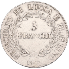 Монета 5 франков 1807 года Лукка и Пьомбиньо (реверс)