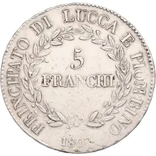 Монета 5 франков 1807 года Лукка и Пьомбиньо (реверс)