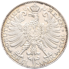 Монета 3 марки 1915 года Германия (Саксен-Веймар-Эйзенах) «100 лет Великим герцогам» (реверс)