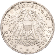 Монета 3 марки 1910 года Германия (Любек) (аверс)