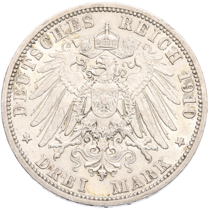 Монета 3 марки 1910 года Германия (Любек) (вид 2)