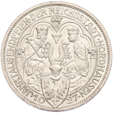Монета 3 рейхсмарки 1927 года A Германия «1000 лет Нордхаузену» (аверс)
