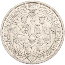 Монета 3 рейхсмарки 1927 года A Германия «1000 лет Нордхаузену» (аверс)