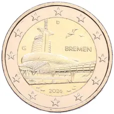 Монета 2 евро 2026 года G Германия «Федеральные земли Германии — Бремен, музей климатических зон» (аверс)