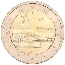 Монета 2 евро 2026 года A Германия «Федеральные земли Германии — Бремен, музей климатических зон» (аверс)