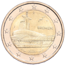 Монета 2 евро 2026 года J Германия «Федеральные земли Германии — Бремен, музей климатических зон» (аверс)