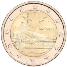 Монета 2 евро 2026 года J Германия «Федеральные земли Германии — Бремен, музей климатических зон» (аверс)