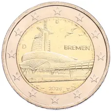 Монета 2 евро 2026 года D Германия «Федеральные земли Германии — Бремен, музей климатических зон» (аверс)