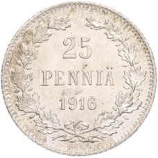 Монета 25 пенни 1916 года Русская Финляндия (аверс)