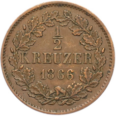 Монета 1/2 крейцера 1866 года Баден (аверс)