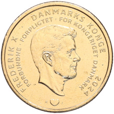 Монета 20 крон 2024 года Дания «Отречение королевы Маргрете II от престола» (реверс)