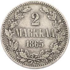 Монета 2 марки 1865 года Русская Финляндия (аверс)