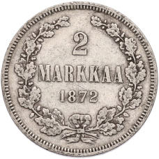 Монета 2 марки 1872 года Русская Финляндия (аверс)