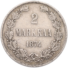 Монета 2 марки 1874 года Русская Финляндия (аверс)
