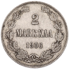 Монета 2 марки 1906 года Русская Финляндия (аверс)