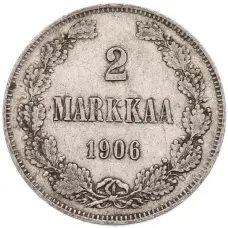 Монета 2 марки 1906 года Русская Финляндия (аверс)