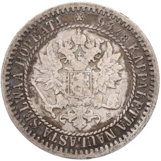 Монета 1 марка 1865 года Русская Финляндия (реверс)