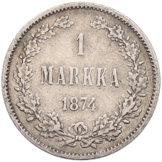 Монета 1 марка 1874 года Русская Финляндия (аверс)