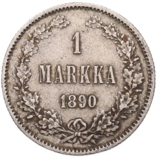 Монета 1 марка 1890 года Русская Финляндия (аверс)