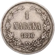 Монета 1 марка 1890 года Русская Финляндия (аверс)