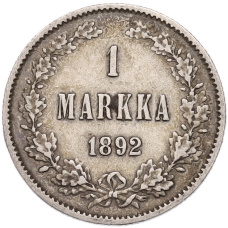 Монета 1 марка 1892 года Русская Финляндия (аверс)