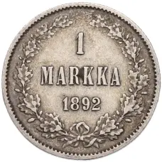 Монета 1 марка 1892 года Русская Финляндия (аверс)