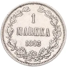 Монета 1 марка 1893 года Русская Финляндия (аверс)