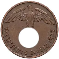 Монета 2 рейхспфеннига 1937 года D Германия (аверс)