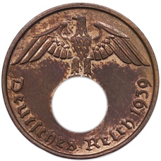 Монета 2 рейхспфеннига 1939 года D Германия (аверс)