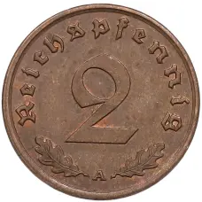 Монета 2 рейхспфеннига 1940 года A Германия (реверс)