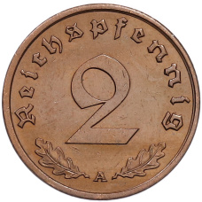 Монета 2 рейхспфеннига 1938 года A Германия (реверс)
