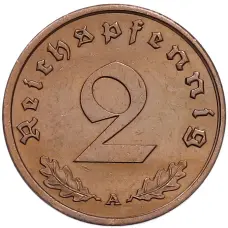 Монета 2 рейхспфеннига 1938 года A Германия (реверс)