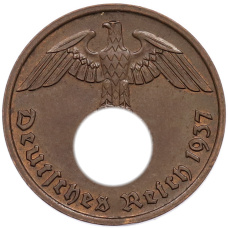 Монета 2 рейхспфеннига 1937 года D Германия (аверс)