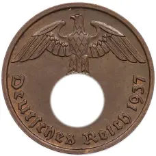 Монета 2 рейхспфеннига 1937 года D Германия (аверс)
