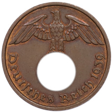 Монета 2 рейхспфеннига 1939 года F Германия (аверс)