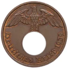 Монета 2 рейхспфеннига 1939 года F Германия (аверс)