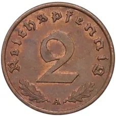 Монета 2 рейхспфеннига 1940 года A Германия (реверс)