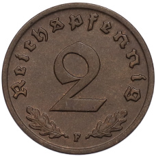 Монета 2 рейхспфеннига 1937 года F Германия (реверс)
