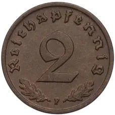 Монета 2 рейхспфеннига 1937 года F Германия (реверс)
