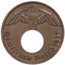 Монета 2 рейхспфеннига 1937 года D Германия (аверс)